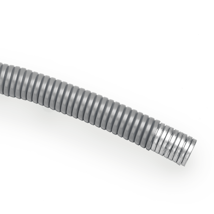 DKC EUROPE - Tubo flessibile metallico rivestito in PVC aspirato, aggraf rinforzato, D 26,5x31,5 mm, AD27, grigio DN27 26,5x31,5 rivestimento aspirato grigio.