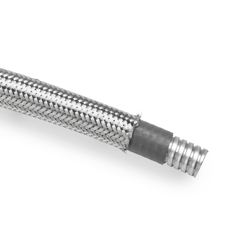 DKC EUROPE - Tubo flessibile metallico rivestito in EVA liscio, con protezione a treccia in acciaio inossidabile AISI304, diametro 26,5x34 mm, codice AD27. 607ETX032