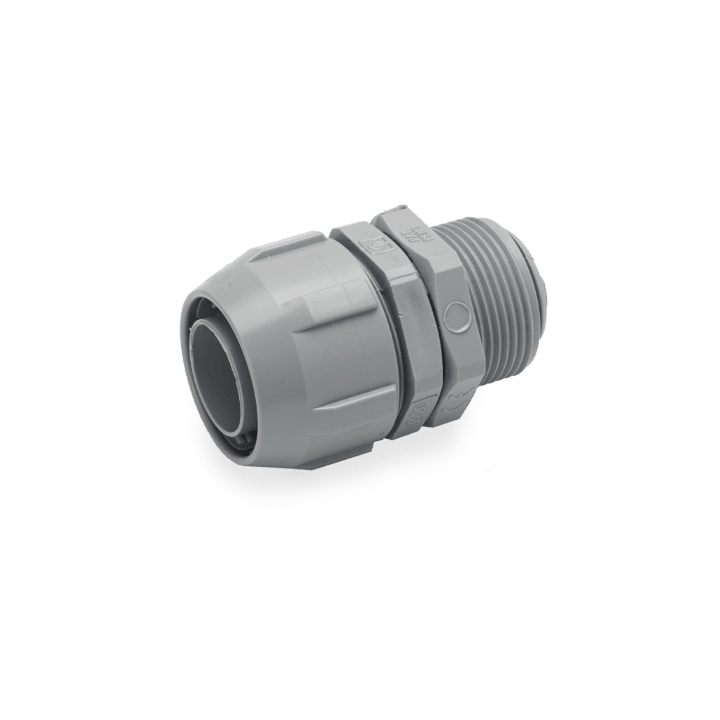 DKC EUROPE - Raccordo PVC per tubo flessibile, filettatura GAS 1" 1/4 con ghiera, grigio RAL 7035, AD32, diametro 32mm.