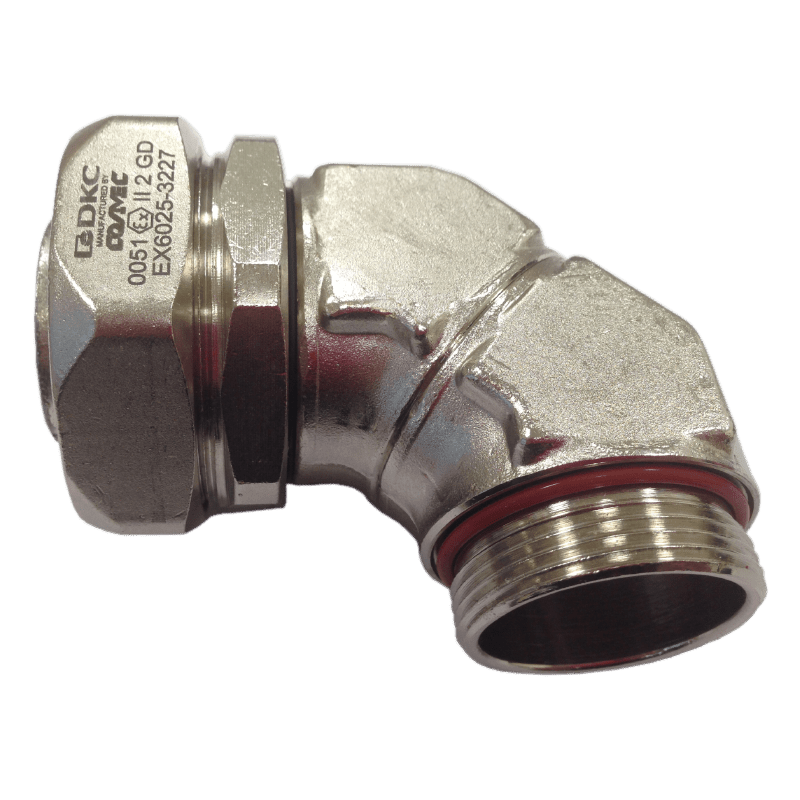 DKC EUROPE - Raccordo metallico curvo 90° M16 per tubo flessibile diametro 12mm ATEX.