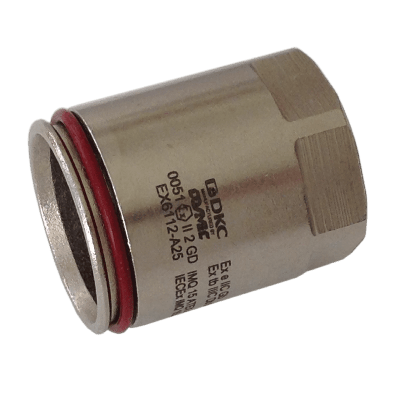 DKC EUROPE - Raccordo innesto rapido ottone ATEX, tubo diametro 25 mm, filetto femmina M25x1,5 mm, protezione IP67.