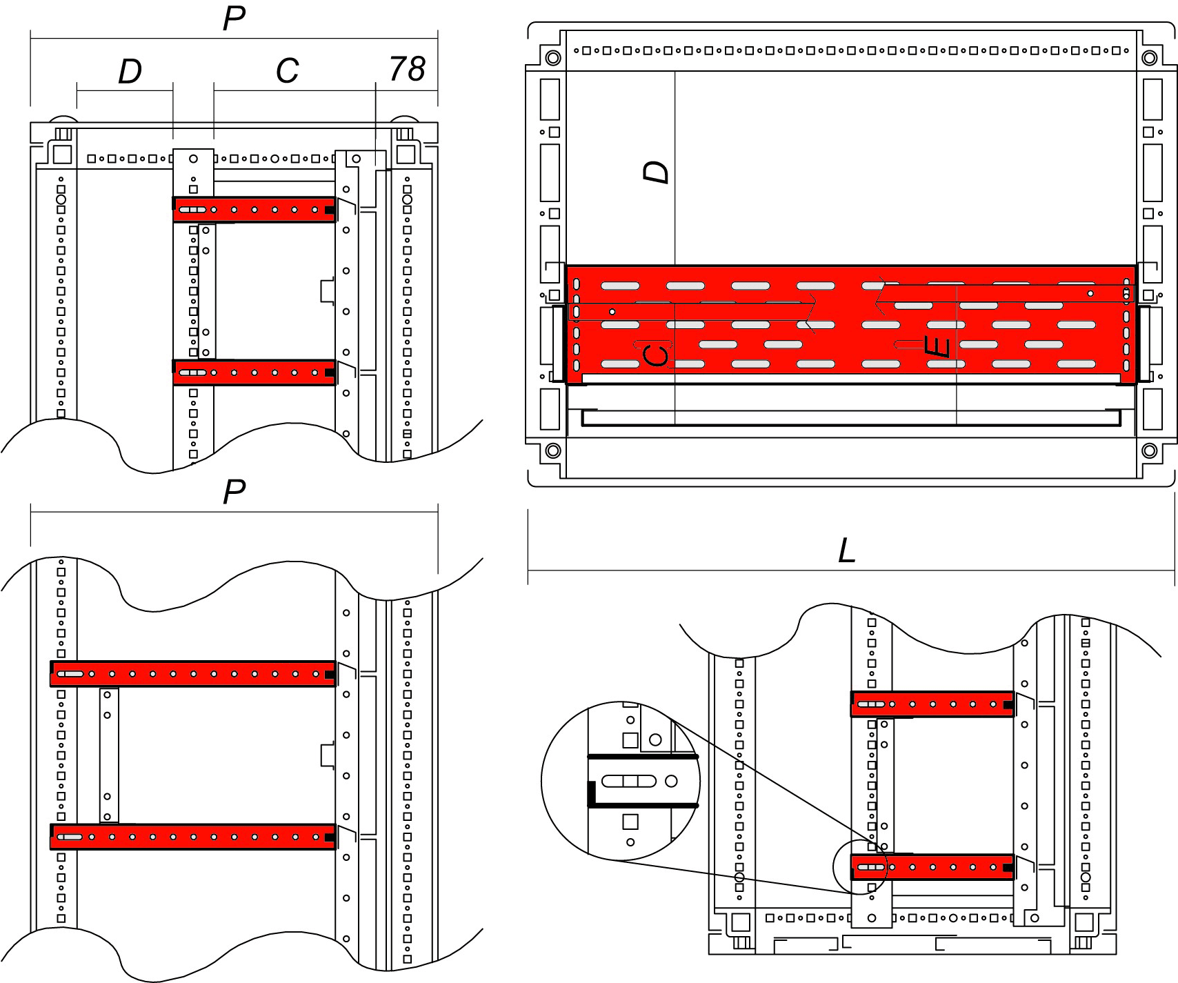 DKC EUROPE - divisorio orizzontale parziale e totale dimensioni 800 x 95 mm 800x 95
