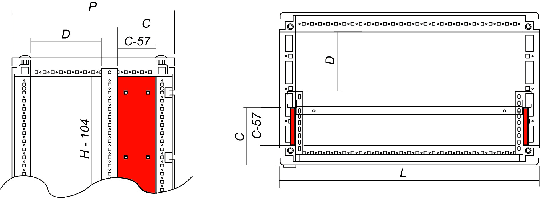 DKC EUROPE - Divisorio parziale per armadi CQE, dimensioni 2200x150 mm.