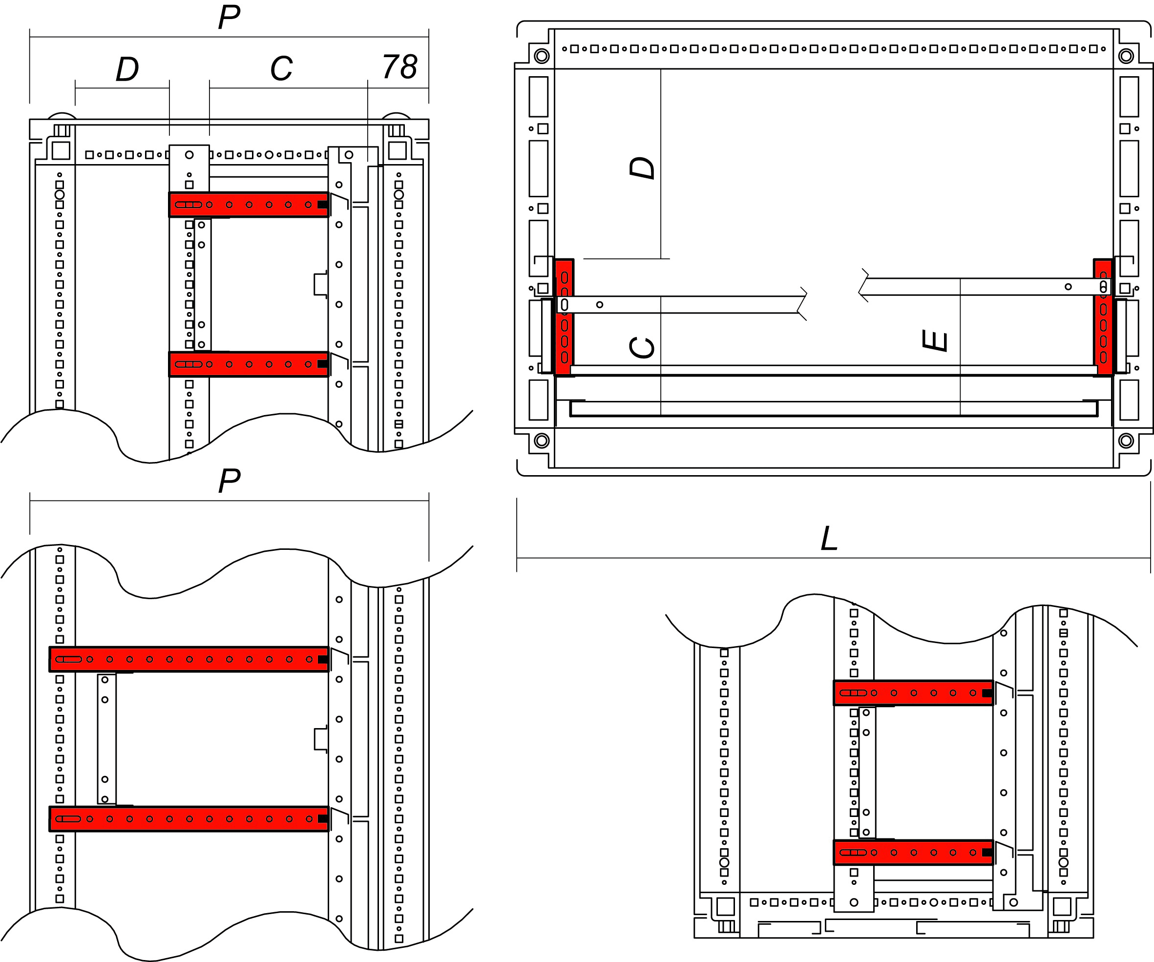 DKC EUROPE - Supporto orizzontale parziale e totale, profondità 295 mm, 2 pezzi, SUPPORTI ORIZZ.PROF.295 (2PZ.)
