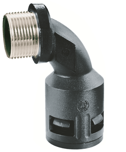 DKC EUROPE - Raccordo curvo a 90° con filetto maschio metallico, Metrico 12 x 1,5 mm , IP68, nero, AD10