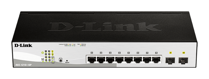 D_LINK - SWITCH SMART 8X1GB (POE 65W), 2XSFP -RAC DGS-1210-10P