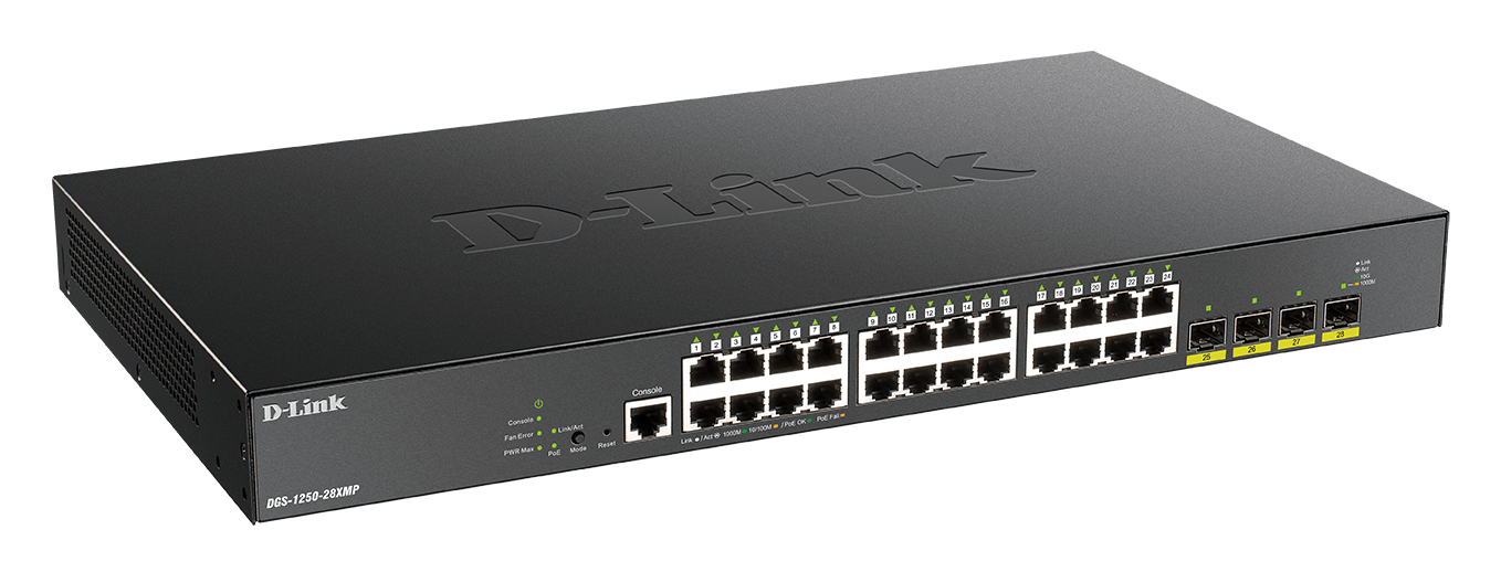 D_LINK - SWITCH SMART 24X1GB, POE 370W, 4XSFP+, R DGS-1250-28XMP