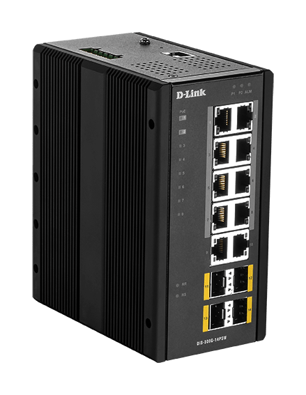 D_LINK - Switch industriale gestito L2 con 10 porte Gigabit di cui 8 con PoE e 4 con slot SFP.