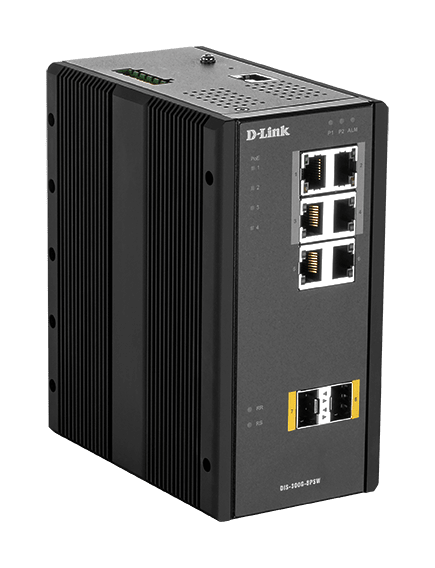 D_LINK - Switch industriale gestito L2 con 6 porte Gigabit, 4 porte PoE e 2 porte SFP.