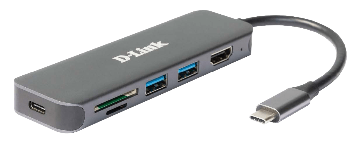 D_LINK - Adattatore USB-C con HDMI, 2 porte USB 3.0 e slot per schede SD/TF.