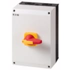 EATON INDUSTRIES - Sezionatore di potenza DMM 125A 3 poli con funzione di spegnimento di emergenza, maniglia rotativa rossa e anello di bloccaggio giallo nella sca DMM-125/3/I5/P-R.