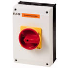 EATON INDUSTRIES - T5B-3-8342/I4 Interruttore di sicurezza, 63A, 6 poli, spegnimento di emergenza, maniglia rotativa rossa, anello di bloccaggio giallo.