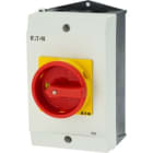 EATON INDUSTRIES - Interruttore generale P1 32A in custodia 3 poli 1NA 1NC Funzione di arresto d'emergenza con maniglia rotativa rossa e anello di blocco giallo SEZ.3X32A 1NA+1NC CUST.