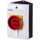 EATON INDUSTRIES - Interruttore generale, P1, 32A, custodia, 3 poli + N, Funzione arresto d'emergenza, maniglia rotativa rossa, anello blocco giallo.