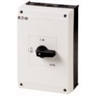 EATON INDUSTRIES - Interruttore P3 63A 1NA+1NC ON/OFF con custodia, 3 poli, leva nera e targhetta frontale.