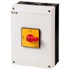 EATON INDUSTRIES - Interruttore P3-100/I5-RT/N, 100A, custodia, 3 poli + N, arresto d'emergenza, leva rossa, targhetta frontale gialla.