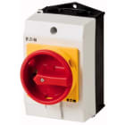 EATON INDUSTRIES - Sezionatore generale T0-2-113/I1/SVB, 20A, custodia, 2 unità costruttive, 3 poli, 1 NC, arresto d'emergenza, maniglia rotativa rossa e anello.