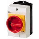 EATON INDUSTRIES - Sezionatore generale T0-2-113/I1/SVB, 20A, custodia, 2 unità costruttive, 3 poli, 1 NC, arresto d'emergenza, maniglia rotativa rossa e anello.