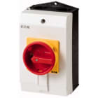EATON INDUSTRIES - Interruttore generale T3 32A in custodia 4 Unità costruttive 6 poli 1 NA 1 NC Funzione di arresto d'emergenza con maniglia rotativa rossa.