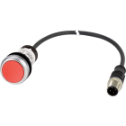 EATON INDUSTRIES - Pulsante piatto ad impulso 1NC cavo nero con connettore M12A 4 poli 0.5m rosso senza scritta anello frontale colore titanio C22-D-R-K01-P3.