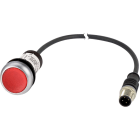EATON INDUSTRIES - Pulsante luminoso piatto ad impulso 1 NC cavo nero con connettore M12A 4 poli 0,2 m LED rosso senza scritta 24 V AC/DC Ghiera front C22-DL-R-K01-24-P1.