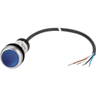 EATON INDUSTRIES - Pulsante luminoso piatto ad impulso 1NA cavo nero con estremità aperta 4 poli 3,5m LED azzurro senza scritta 24V AC/DC anello C22 DL B K10 24 P65 BLU 24V 3