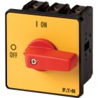 EATON INDUSTRIES - Interruttore ON/OFF, P3, 100A, montaggio a incasso, 3 poli + N, Funzione di arresto d'emergenza, con leva rossa e targhetta frontale gialla.