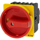 EATON INDUSTRIES - Interruttore generale P3 100A montaggio incasso 3 poli Funzione arresto emergenza maniglia rotativa rossa anello blocco giallo.