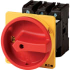 EATON INDUSTRIES - Interruttore generale P3 100A a comando rinviato 3 poli con funzione di arresto d'emergenza maniglia rotativa rossa e anello di blocco giallo.