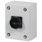 EATON INDUSTRIES - Interruttore generale, P1, 25 A, in custodia, 3 poli + N, Funzione di arresto d'emergenza, con maniglia rotativa rossa e anello di blocco giallo.
