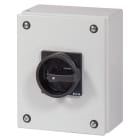 EATON INDUSTRIES - Interruttore generale P3 63 A in custodia 3 poli 1 NA 1 NC Funzione di arresto con maniglia rotativa nera e corona di blocco lucchettabile.