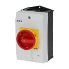 EATON INDUSTRIES - Interruttore generale P1 40A montaggio a vista 3 poli funzione di arresto di emergenza con maniglia rotativa rossa e corona di blocco gialla MBS MAN R G.