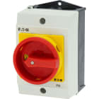 EATON INDUSTRIES - Interruttore generale T0-2-8900, 20 A, custodia, 2 Unità costruttive, 3 poli + N, Funzione di arresto d'emergenza, maniglia rotativa rossa e anello.