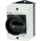 EATON INDUSTRIES - Interruttore generale T0 20A in custodia 3 Unità costruttive 3 poli + N 1 NA 1 NC Funzione di arresto con maniglia rotativa nera e corona commutatore a camme.