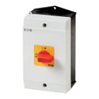 EATON INDUSTRIES - Interruttore generale, P1, 25A, custodia, 3 poli + N, Funzione di arresto d'emergenza, maniglia rotativa rossa, anello blocco giallo.