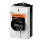 EATON INDUSTRIES - Interruttore di sicurezza P1-25A 3 poli 1NA+1NC Funzione ARRESTO Maniglia rotativa nera corona blocco Bloccabile posizione.
