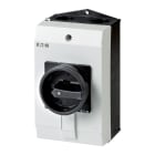 EATON INDUSTRIES - Interruttore generale P1 32A in custodia 3 poli 1NA 1NC Funzione di arresto con maniglia rotativa nera corona di blocco lucchettabile.