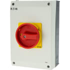 EATON INDUSTRIES - Interruttore generale P3 63A in custodia 3 poli 1NA 1NC Funzione di arresto d'emergenza con maniglia rotativa rossa e anello di blocco gial.