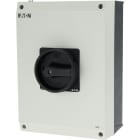 EATON INDUSTRIES - Interruttore generale P3 100A in custodia 3 poli con funzione di arresto maniglia rotativa nera corona di blocco lucchettabile in posizione.