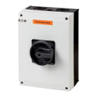 EATON INDUSTRIES - Interruttore generale P3 100A con custodia 3 poli + N e maniglia rotativa nera. Funzione di arresto e corona di blocco lucchettabile.