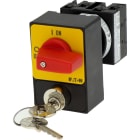 EATON INDUSTRIES - Interruttore generale P1-32A in custodia, 3 poli + N, funzione di arresto, maniglia rotativa nera e corona di blocco, lucchettabile in posizione.