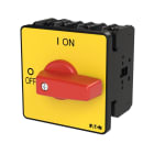 EATON INDUSTRIES - Interruttore P3-63/E-RT/N SEZ. POTENZA (3P+N) 63A, montaggio incasso, 3 poli + N, Funzione arresto emergenza, leva rossa, targhetta frontale gialla.
