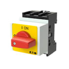 EATON INDUSTRIES - Interruttore ON/OFF, P1, 25 A, Da incasso in sistemi di distribuzione modulare, 3 poli, Funzione di arresto d'emergenza, con leva rossa e targhetta fr.