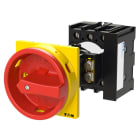 EATON INDUSTRIES - Interruttore generale P1-32A a comando rinviato, 3 poli, 1NA+1NC, Funzione di arresto d'emergenza, maniglia rotativa rossa e anello di blocco.
