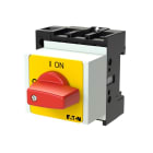 EATON INDUSTRIES - Interruttore ON/OFF, P1, 25A, Da incasso in sistemi di distribuzione modulare, 3 poli + N, Funzione di arresto d'emergenza, con leva rossa e targhett.