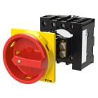 EATON INDUSTRIES - Interruttore generale P1-25A a comando rinviato, 3 poli + N, 1 NA, 1 NC, Funzione di arresto d'emergenza, con maniglia rotativa rossa e anello.
