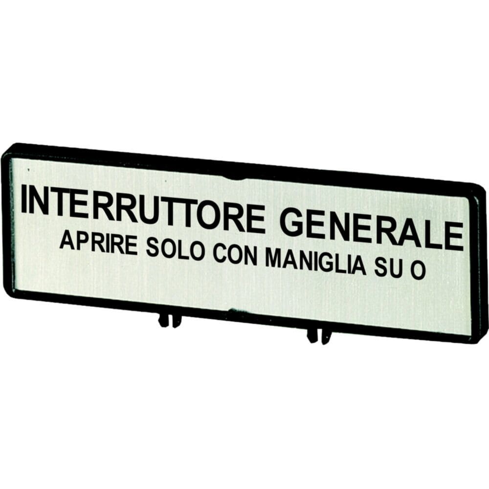 EATON INDUSTRIES - Portasbarre con targhetta, utilizzo con T5, T5B, P3, 88 x 27 mm, scritta con testo standard. Aprire l'interruttore generale solo se in posizione 0. ZFS68-P3 portatargh. compl. dicitura IT.