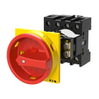 EATON INDUSTRIES - Interruttore generale P1-25A a comando rinviato 3 poli + N con Funzione di arresto d'emergenza maniglia rotativa rossa e anello di blocco giall.