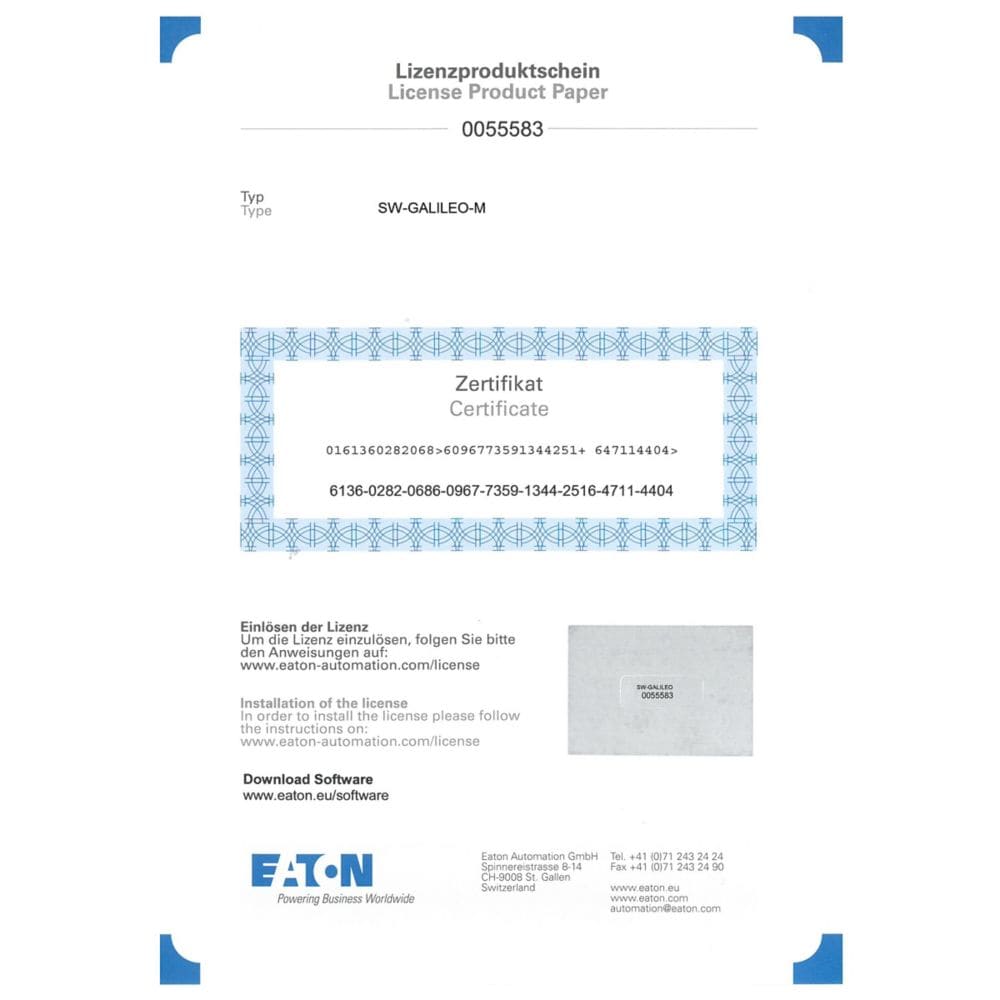 EATON INDUSTRIES - Software di visualizzazione CD per tutte le apparecchiature XV/XP con licenza d'uso multiplo SW-GALILEO.