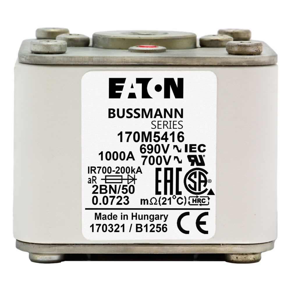 EATON INDUSTRIES - Cartuccia fusibile extra-rapido 1000A 690V 2BN/50 AR UC dimensioni 2,61x77x51mm IEC UL indicatore singolo.
